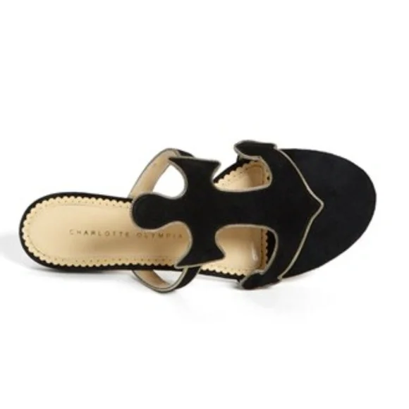 Charlotte Olympia rare anchor cutout suede embroidered whimsical flat sandals - Picture 2 of 7